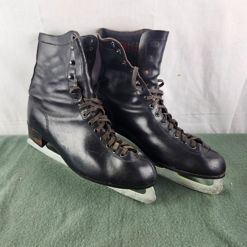 Vintage 1970s/1980s Icecablades Black Leather Ice Skates Canada Size 11